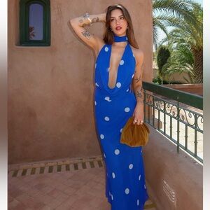 Zara Blue and White Polka Dot Maxi Dress
